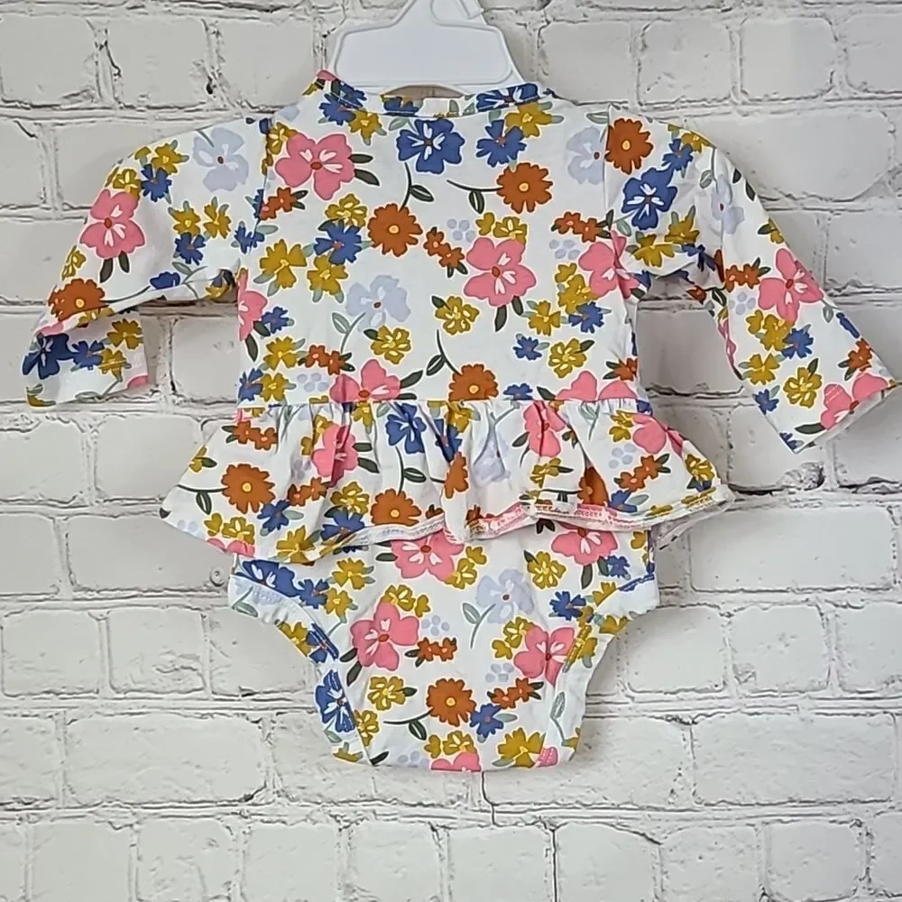 Carter's Baby Girl 3M Floral Print Cotton One Piece Ruffle Outfit Long sleeve